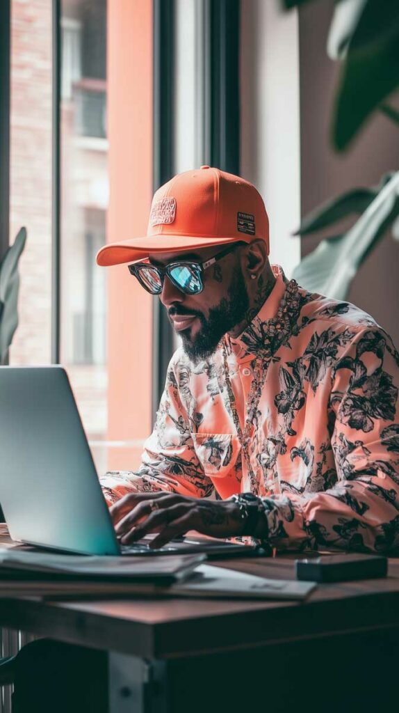 A man writing an article on a laptop